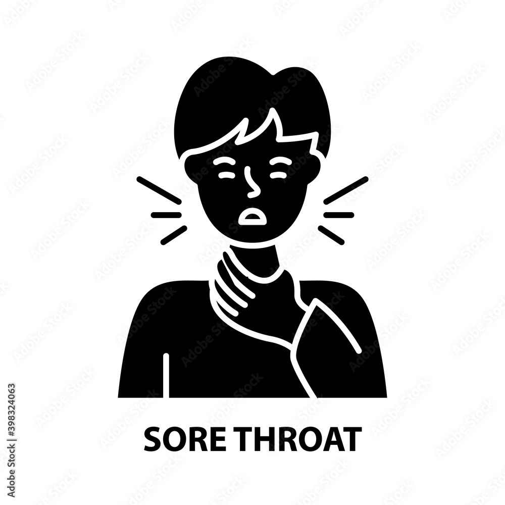 sore throat icon, black vector sign with editable strokes, concept illustration