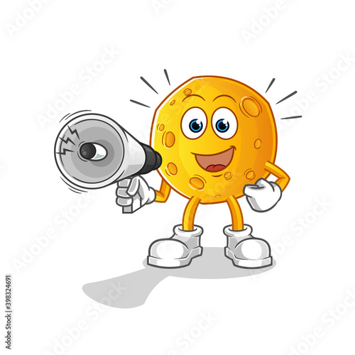 moon holding hand loudspeakers vector. cartoon character