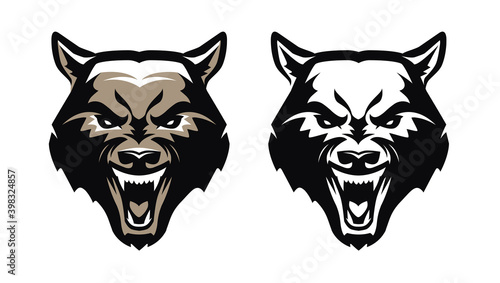 Aggressive predatory animal with fangs. Emblem vector illustration