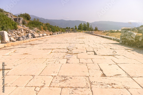 Ruins of avenue ot main street in ancient Xanthos town, Turkey old roman and lycian civilization