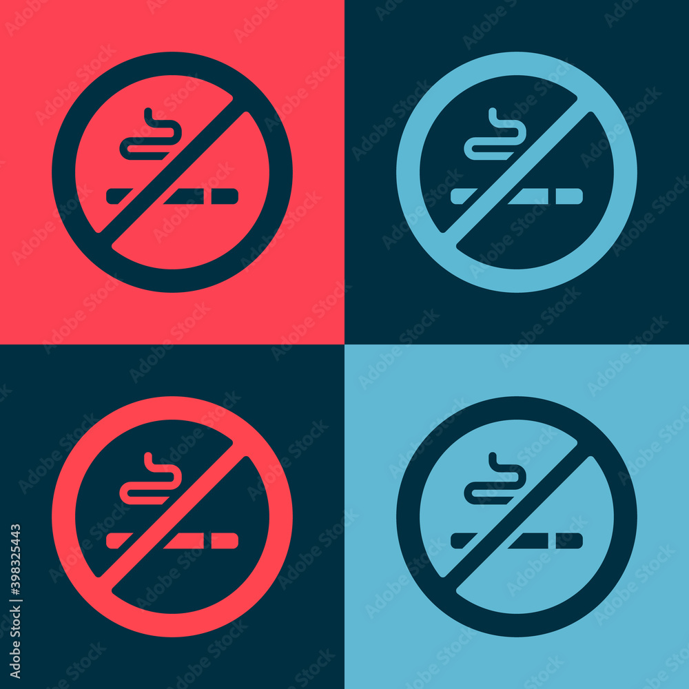 Pop art No Smoking icon isolated on color background. Cigarette symbol. Vector. Pop art No Smoking icon isolated on color background. Cigarette symbol. Vector.