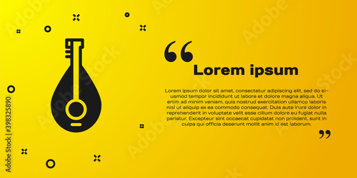 Black Traditional musical instrument mandolin icon isolated on yellow background. Vector.