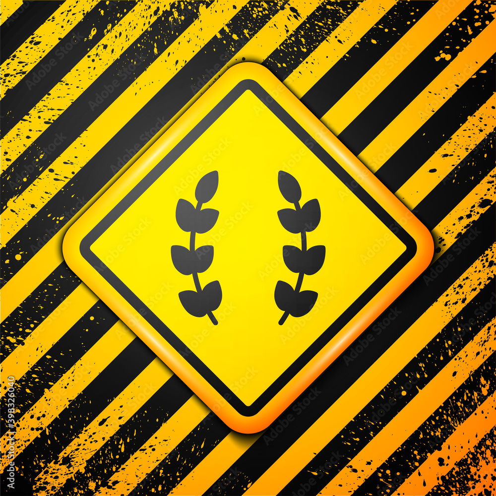 Black Laurel wreath icon isolated on yellow background. Triumph symbol. Warning sign. Vector. Black Laurel wreath icon isolated on yellow background. Triumph symbol. Warning sign. Vector.