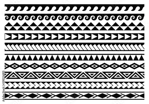 Tribal maori tattoo patterns collection. Abstract aboriginal borders. photo