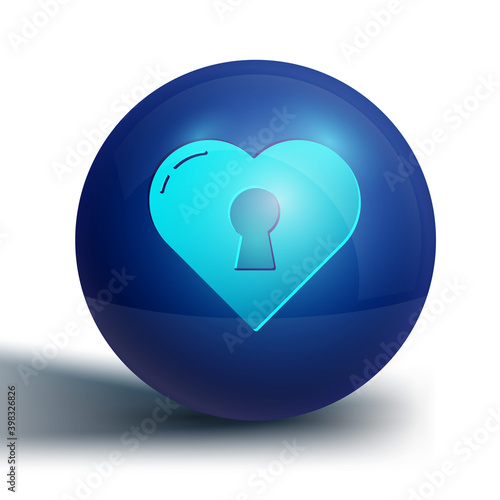 Blue Heart with keyhole icon isolated on white background. Locked Heart. Love symbol and keyhole sign. Blue circle button. Vector.