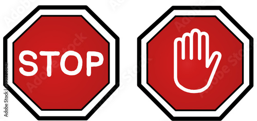 two octagonal stop sign on red background. Stop sign. Hand sign to stop.