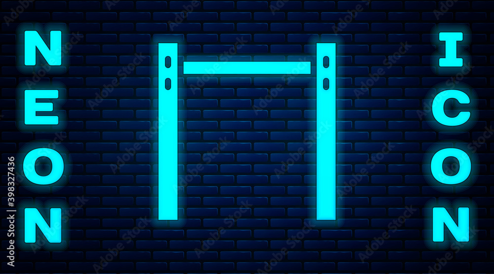 Glowing neon Sport horizontal bar icon isolated on brick wall background. Vector. Glowing neon Sport horizontal bar icon isolated on brick wall background. Vector.