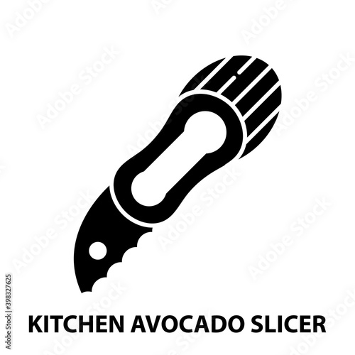 kitchen avocado slicer icon, black vector sign with editable strokes, concept illustration