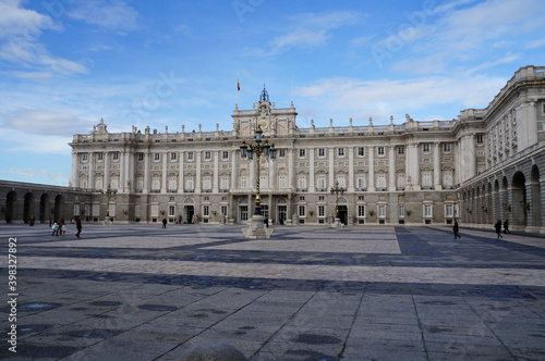 Royal Palace and Plaza de la Armeria in Madrid, Spain 