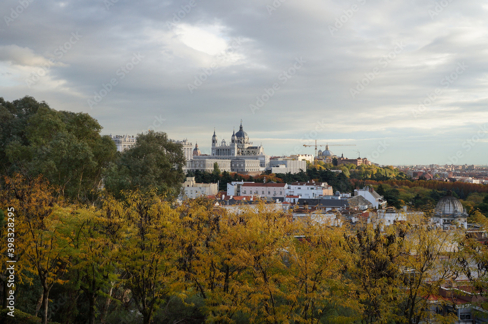 Royal Palace of Madrid, panoramic view  with park