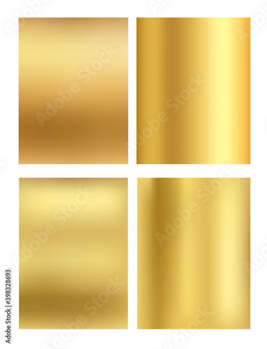 Set of Gold backgrounds, gold polished metal, steel texture
