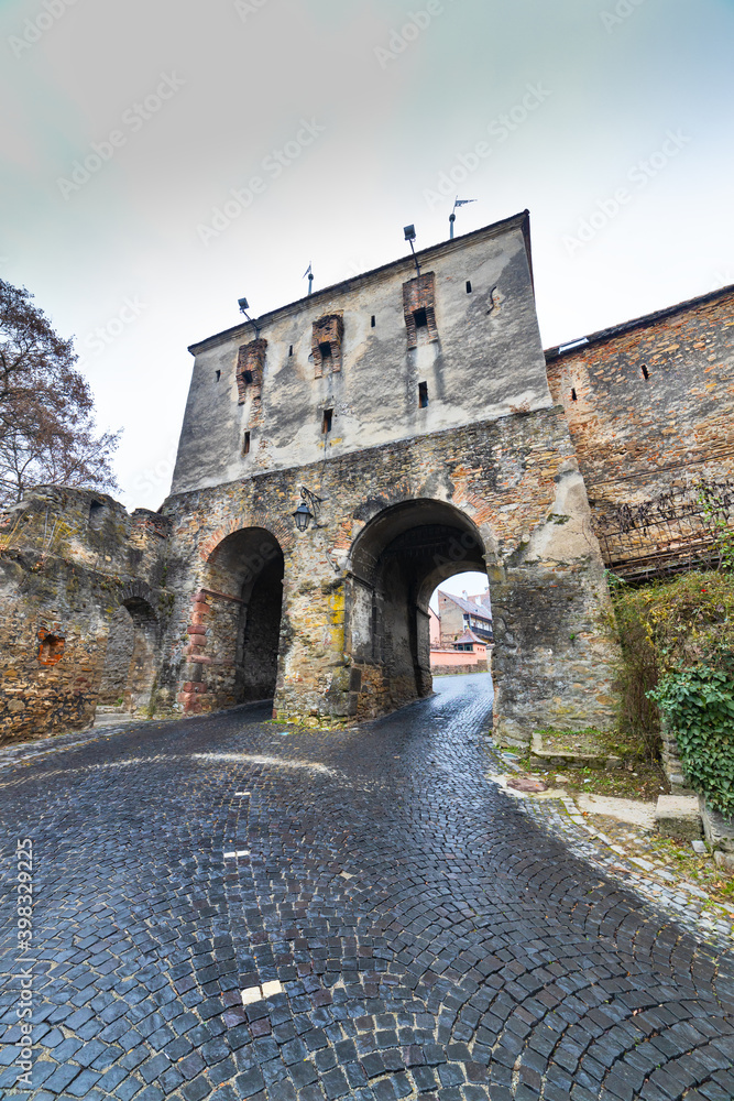 Taylor Tower gate of Sighisoara citadel in Transylvania, Romania