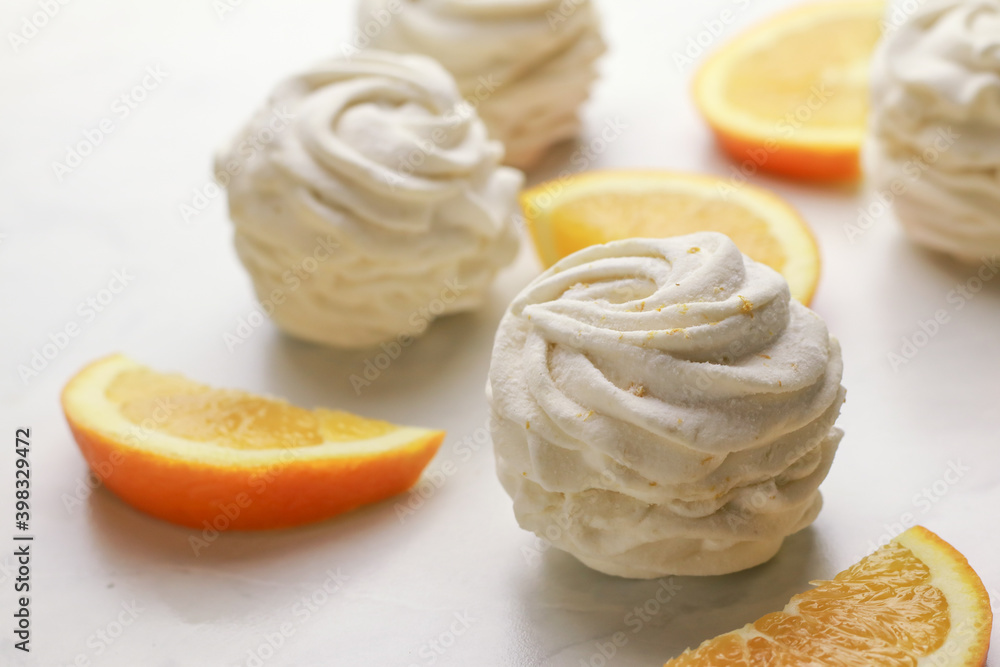 Tasty homemade zephyr with orange flavour Tasty homemade zephyr with orange flavour