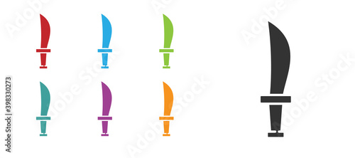 Black Pirate sword icon isolated on white background. Sabre sign. Set icons colorful. Vector.
