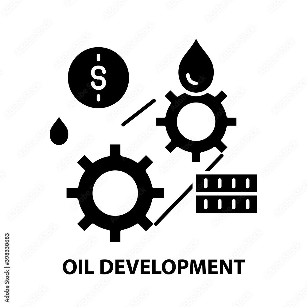oil development icon, black vector sign with editable strokes, concept illustration oil development icon, black vector sign with editable strokes, concept illustration