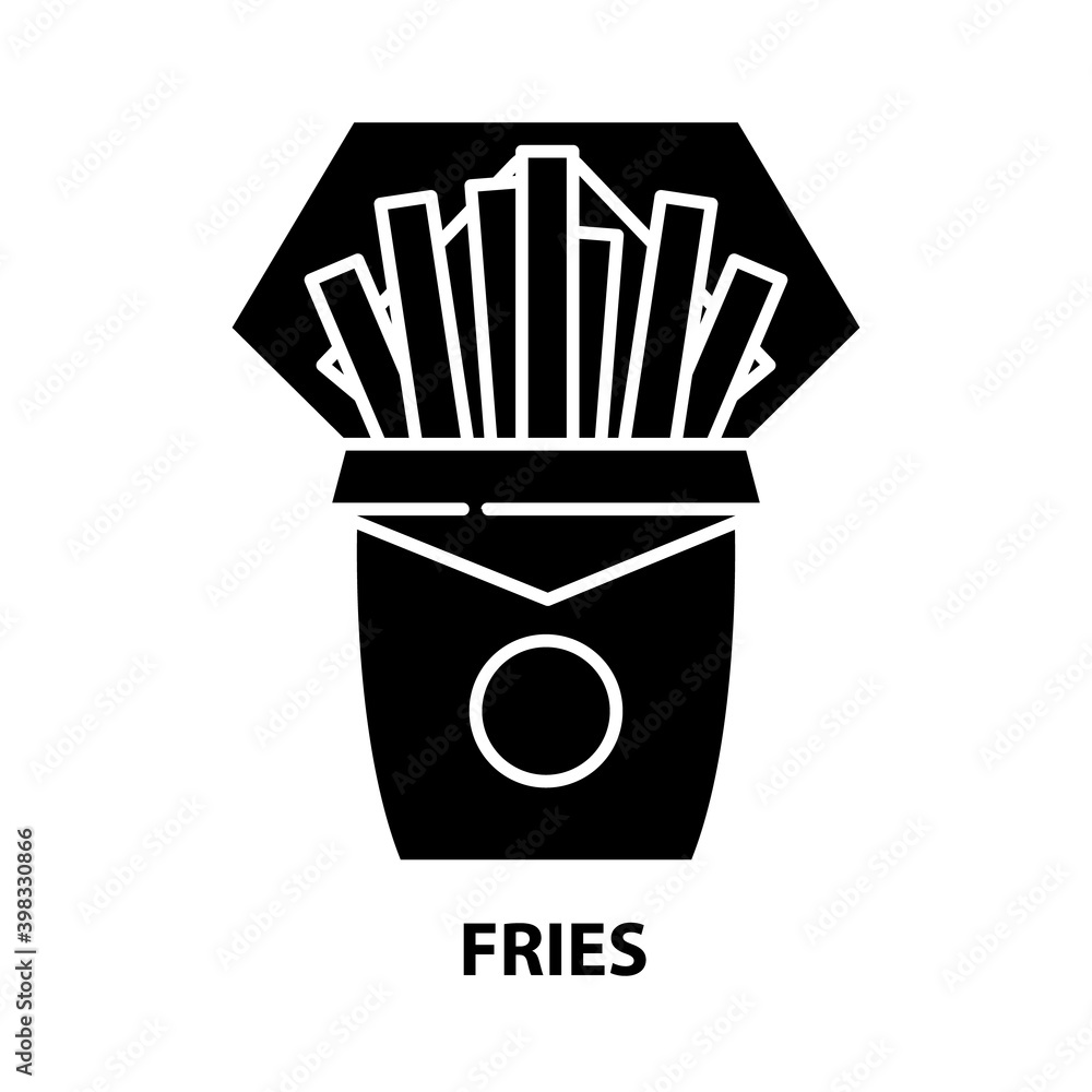 fries icon, black vector sign with editable strokes, concept illustration
