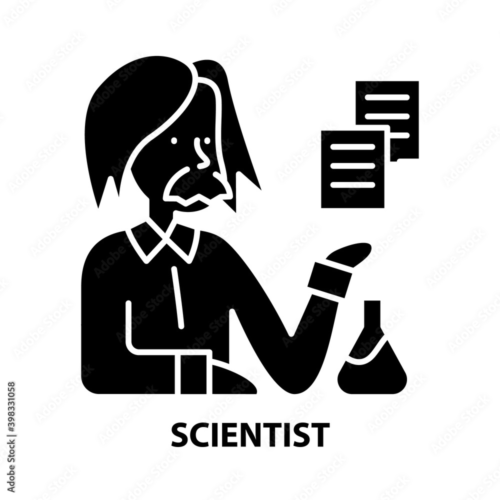 scientist icon, black vector sign with editable strokes, concept illustration scientist icon, black vector sign with editable strokes, concept illustration