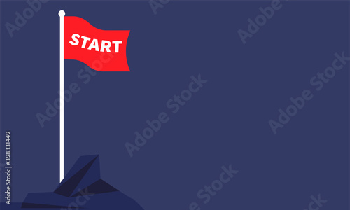 Red flag with the word START creative business background. Vector illustration of start up business concept