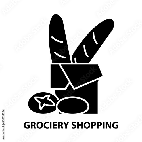 grociery shopping icon, black vector sign with editable strokes, concept illustration photo