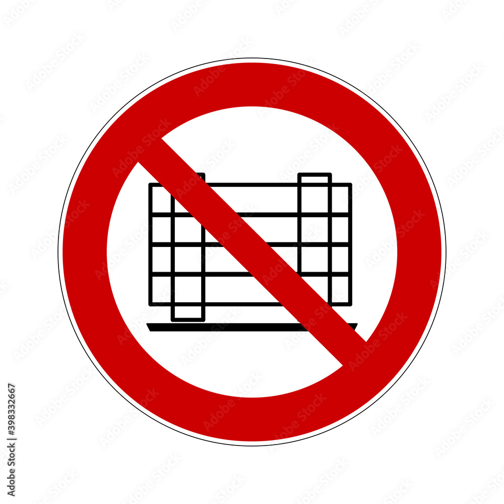Do not obstruct prohibition sign. Not placing obstruction in designated clear area. Vector illustration of red crossed circle sign with crate icon inside. ISO 7010 - P023 symbol isolated on background Do not obstruct prohibition sign. Not placing obstruction in designated clear area. Vector illustration of red crossed circle sign with crate icon inside. ISO 7010 - P023 symbol isolated on background