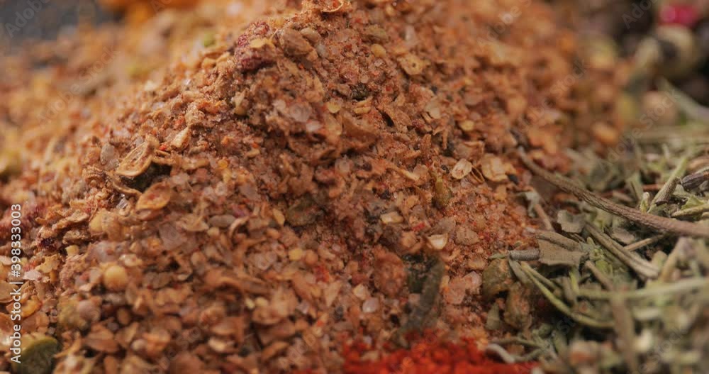 Different spices on dark background, closeup Different spices on dark background, closeup