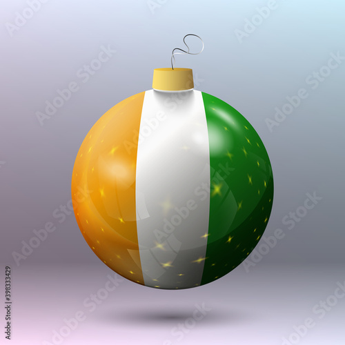 Vector - Merry Christmas ball with Ivory Coast flag