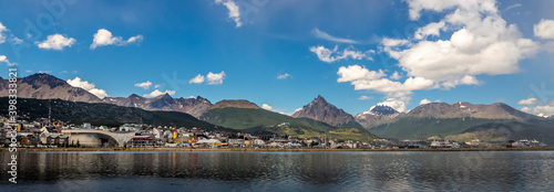 view of the city of Ushuaia from the sea with the mountains in the background photo