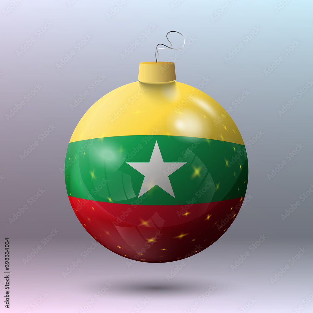 Vector - Merry Christmas ball with Myanmar flag Vector - Merry Christmas ball with Myanmar flag
