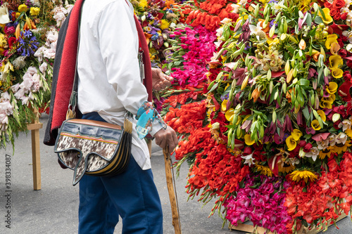 Parade of Silleteros, details of men's clothing. Medellin, Antioquia, Colombia. photo