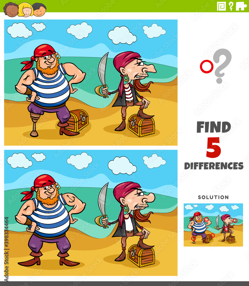 differences educational task for kids with pirates and treasure Stock ...