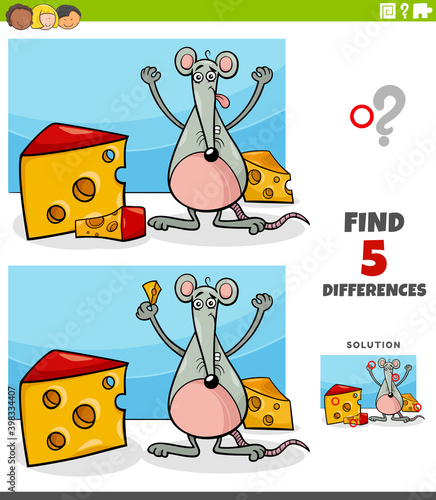 differences educational task for kids with mouse and cheese