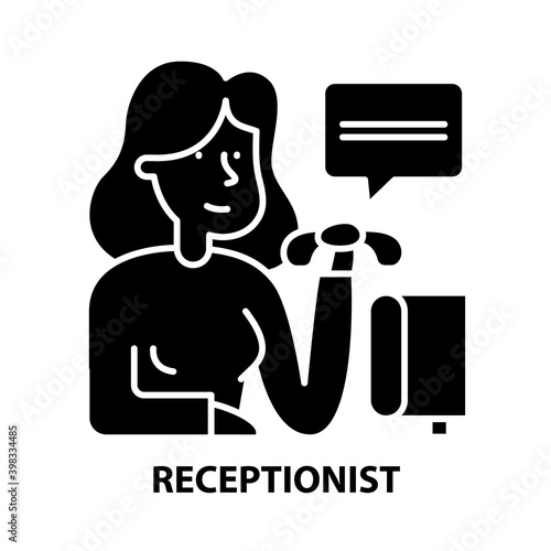 receptionist icon, black vector sign with editable strokes, concept illustration