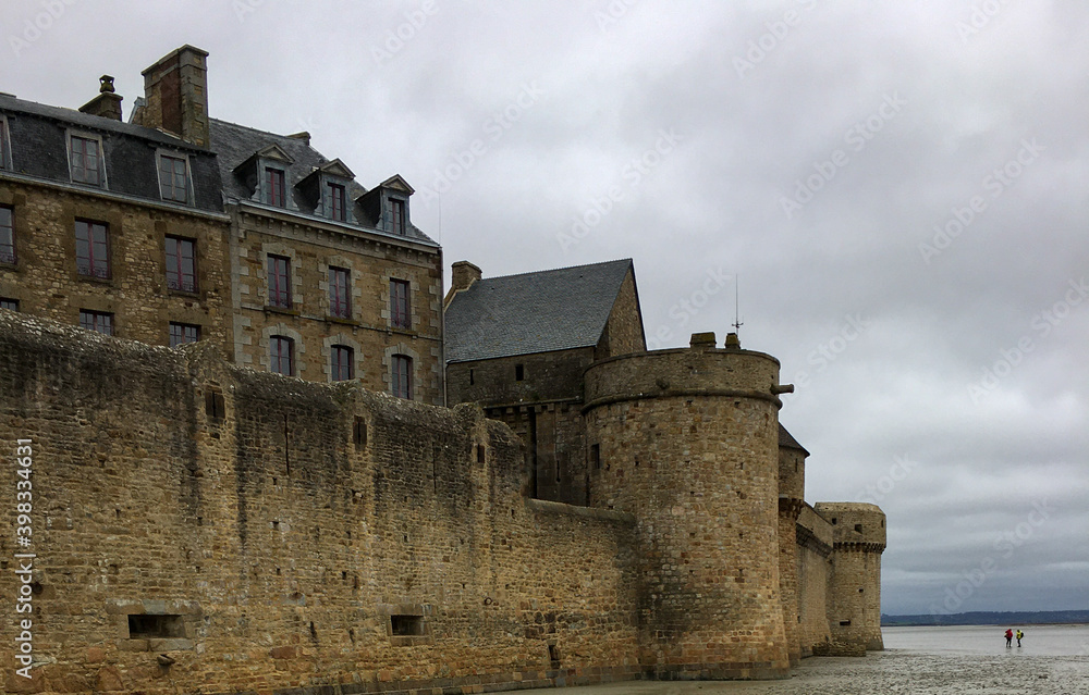 the sea walls of Mont Saint-Michel, France the sea walls of Mont Saint-Michel, France