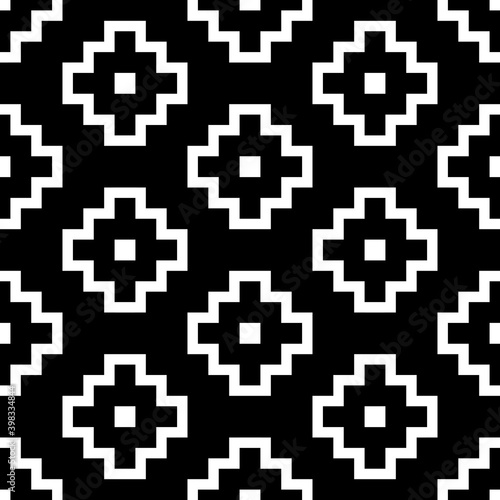 Seamless pattern. Tribe motif. Inca crosses ornament. Ethnic embroidery background. Tribal wallpaper. Ethnical folk image. Ancient mosaic. Digital paper for web design, textile print. Vector artwork.