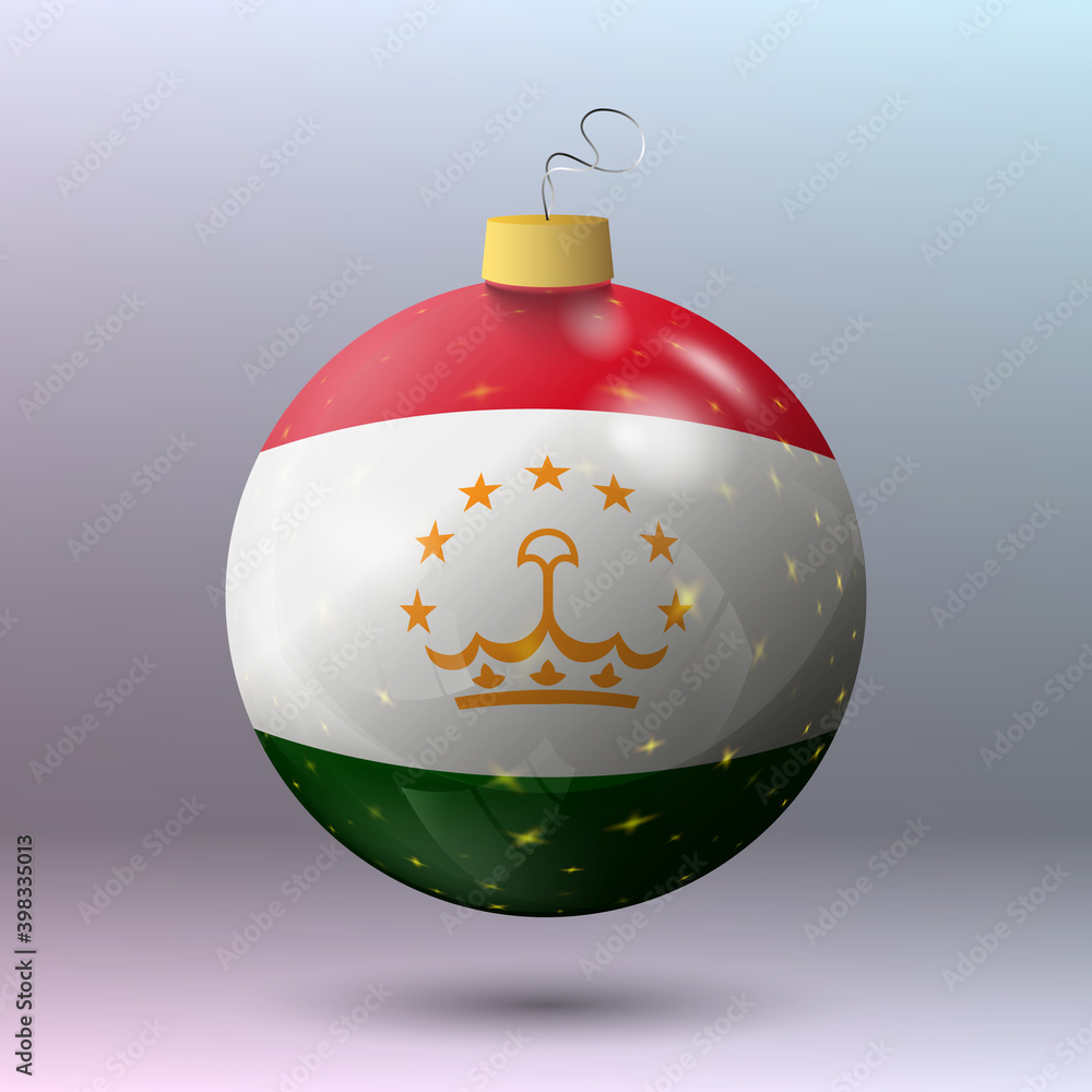 Vector - Merry Christmas ball with Tajikistan flag Vector - Merry Christmas ball with Tajikistan flag