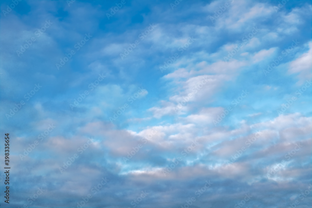 Blue summer sky with white cumulus clouds. Blue sky with clouds nature background. Blue summer sky with white cumulus clouds. Blue sky with clouds nature background.