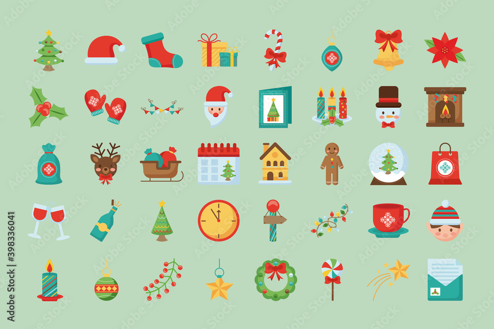 bundle of fourty merry christmas set flat style icons bundle of fourty merry christmas set flat style icons