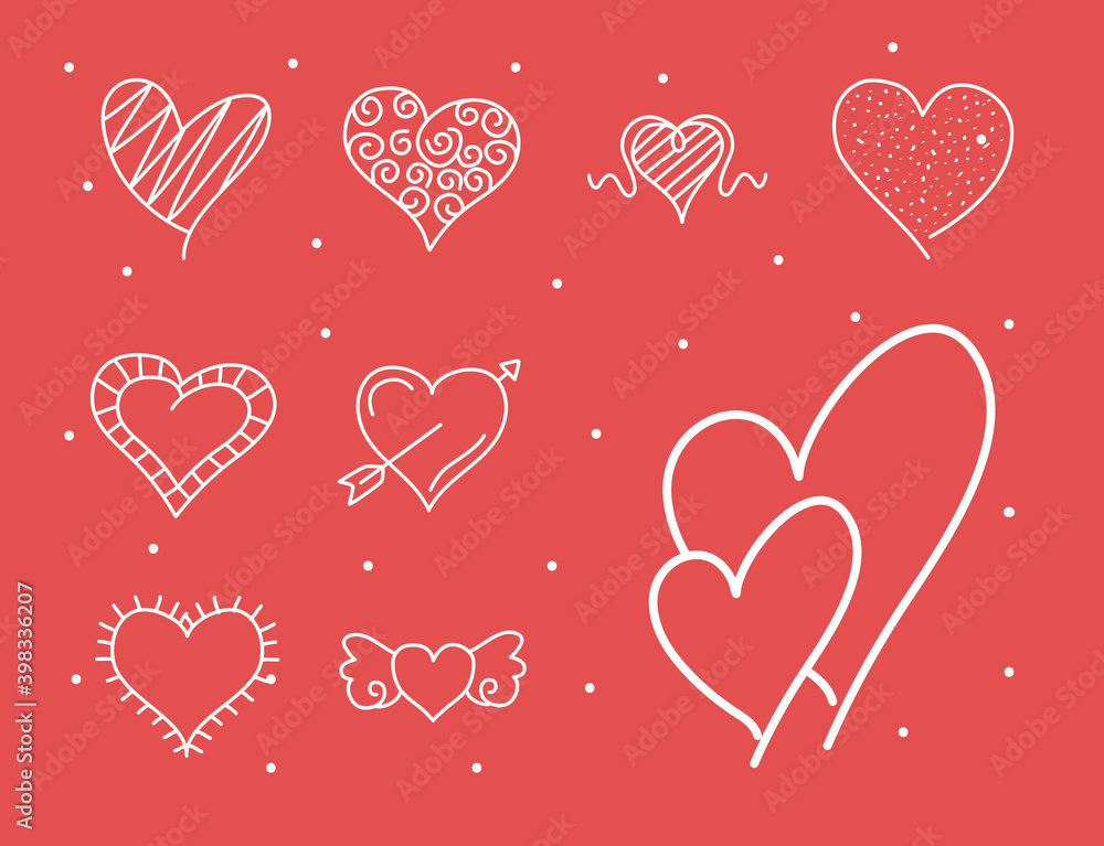 bundle of hearts love line style icons