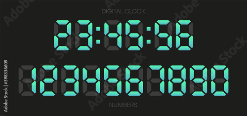 Digital clock numbers on white background. Set numbers. Vector