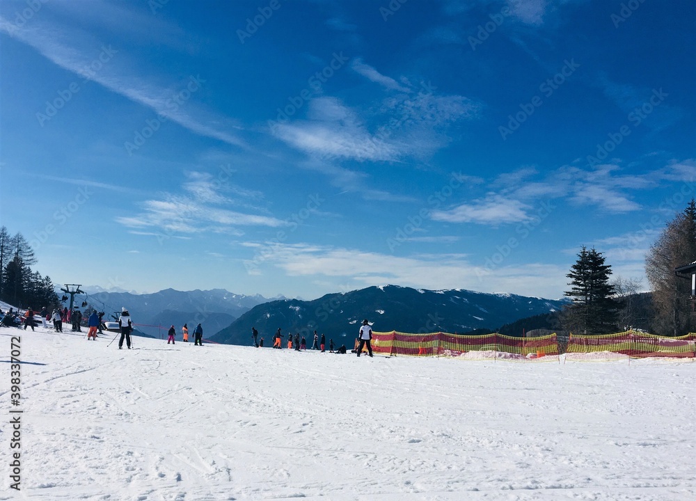 Skiing people on the ski slope