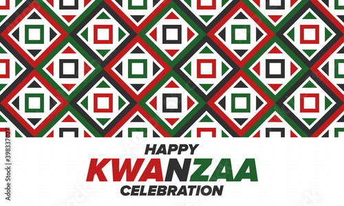 Kwanzaa Happy Celebration. African and African-American culture holiday. Seven days festival  celebrate annual from December 26 to January 1. Black history. Poster  card  banner and background. Vector