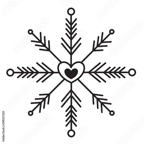 christmas snowflake heart decoration line icon style white background