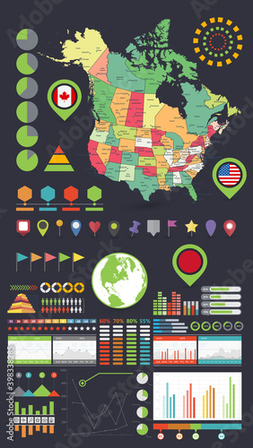 USA and Canada map and Infographics design elements
