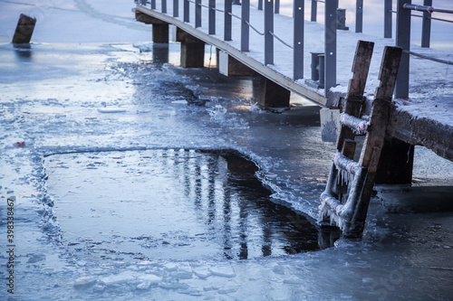An empty hole in the ice for swimming in winter.