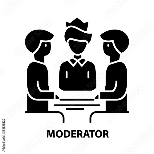moderator icon, black vector sign with editable strokes, concept illustration