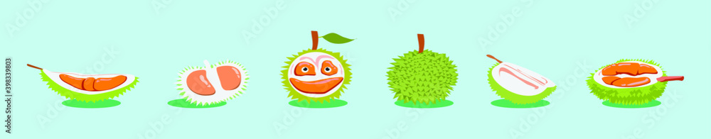 set of durian fruit cartoon icon design template with various models. vector illustration isolated on blue background