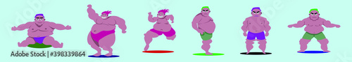 set of fat guy cartoon icon design template with various models. vector illustration isolated on blue background