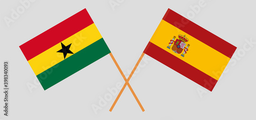 Crossed flags of Ghana and Spain. Official colors. Correct proportion