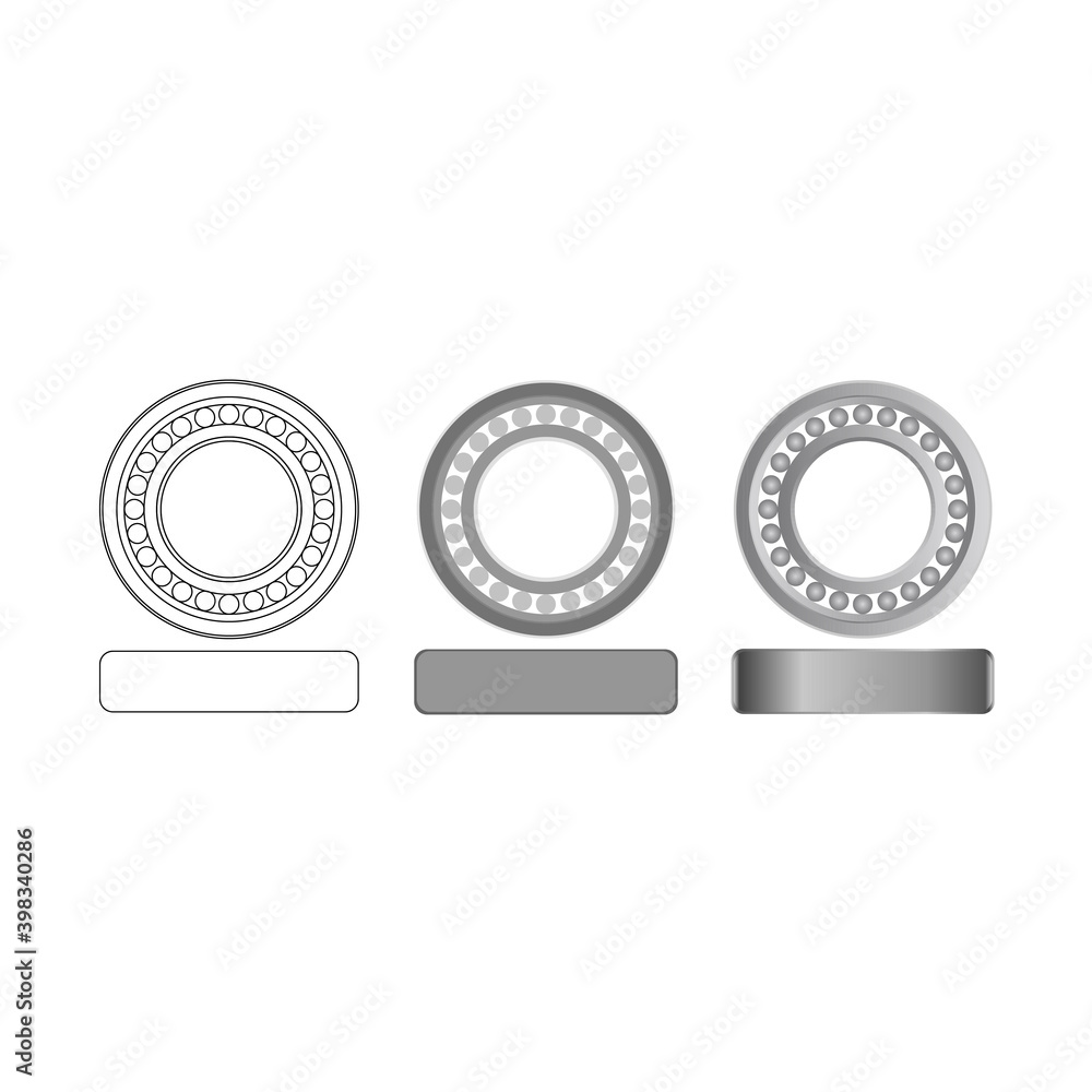 A set of images of bearings in different styles. Suitable for technical illustrations.
