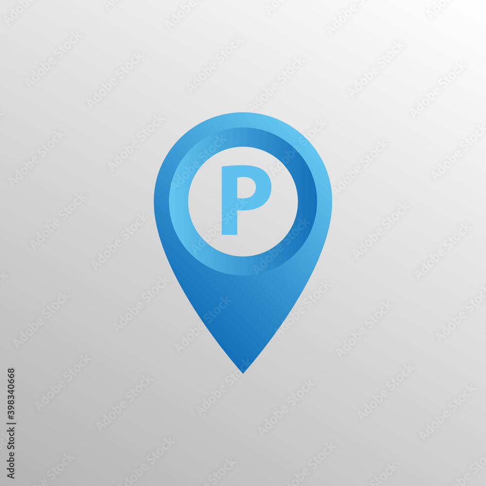 Blue parking markers on white background. Ideal for marking a location on a map, app or website Blue parking markers on white background. Ideal for marking a location on a map, app or website